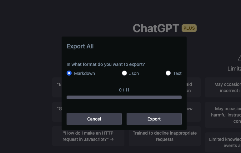 Superpower ChatGPTの主な機能、Export All