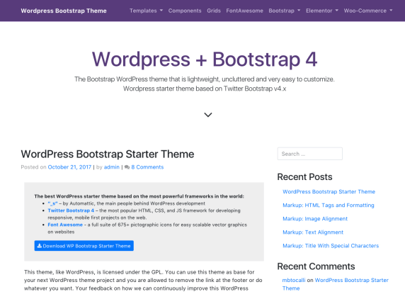 ワードプレス　スタータ−０テーマWP Bootstrap Starter